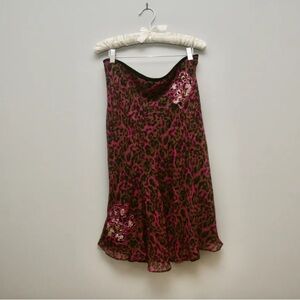 Only Pink and Brown Leopard Midi Skirt with Sequin Detail